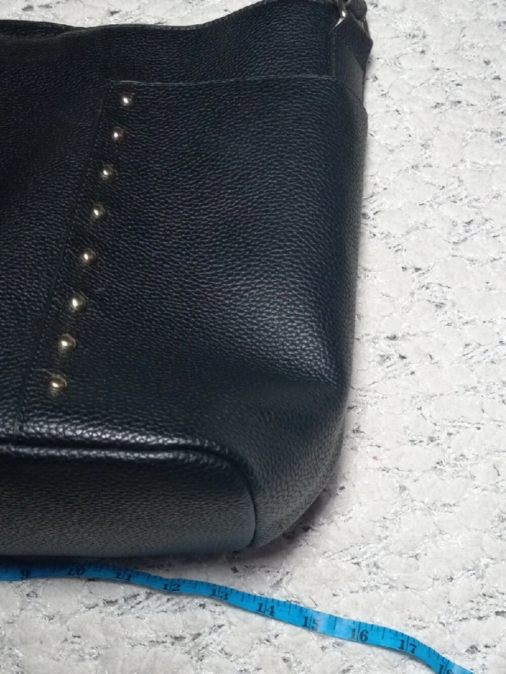 Black Pebbled Shoulder Bag with Stud Detail
